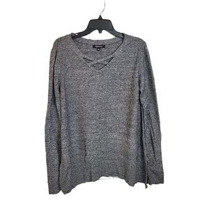 Relativity Gray V-Neck Knit‎ Long Sleeve Pullover Sweater Women's Size Large